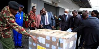 IEBC Chairperson Wafula Chebukati when he received the first batch of ballot papers at JKIA.