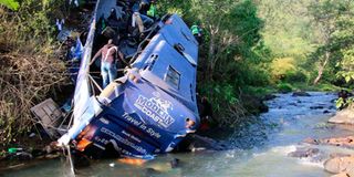 The scene where a Modern Coast bus plunged into the Nithi River bridge.