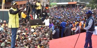 Deputy President William Ruto and Azimio la Umoja flag bearer Raila Odinga.