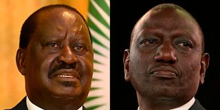 Azimio la Umoja presidential candidate Raila Odinga (left) and his UDA counterpart William Ruto.