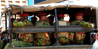 GSU Police Officers patrol at Kongowea area in Mombasa