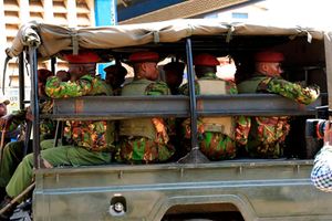 GSU Police Officers patrol at Kongowea area in Mombasa