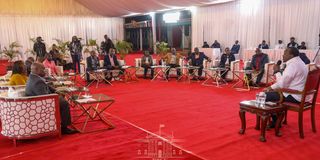 President Uhuru Kenyatta speaking to journalists at State House