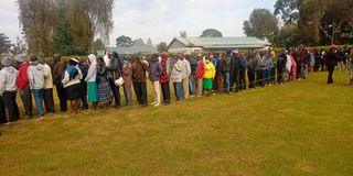 Voters at AIC Kosirai Estate polling station in Chesumei Constituency, Nandi county