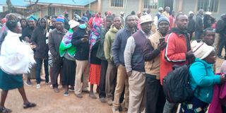 Voters in long ques at Makutano primary school polling centre in Kapenguria constituency, West Pokot county on August 9, 2022.