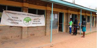 .Some of the voters who turned up at Kiritiri Primary School, Mbeere South constituency, Embu County