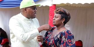 Nyeri senatorial candidates Kabando wa Kabando (Narc Kenya) and Priscilla Nyokabi (Jubilee).