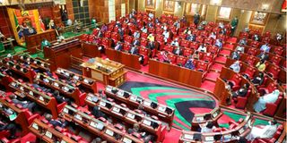 President Samia Suluhu Hassan making her address at Kenya's parliament buildings 