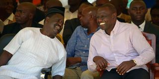 ODM leader Raila Odinga with Deputy President William Ruto.