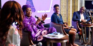 UN Office Nairobi director-general Zainab Hawa Bangura speaks at the 2022 World Women’s Day commemorations.