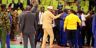 Chaos rocks the national tallying centre at the Bomas of Kenya .