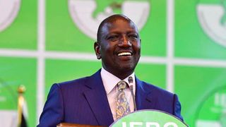 Kenyan President-Elect William Ruto delivers a speech at the Bomas of Kenya Tallying Centre in Nairobi on August 15, 2022. 