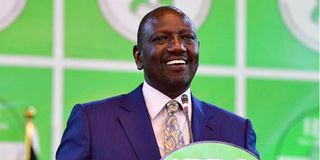 Kenyan President-Elect William Ruto delivers a speech at the Bomas of Kenya Tallying Centre in Nairobi on August 15, 2022. 