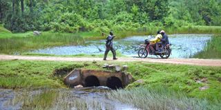 Residents cross a bridge on Talal River in Keiyo South constituency, where Kimwarer Dam was supposed to be built.