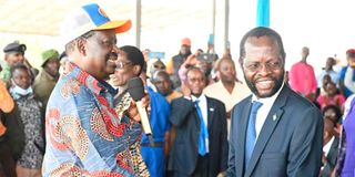 Azimio presidential candidate Raila Odinga congratulates Prof Anyang’ Nyong’o.