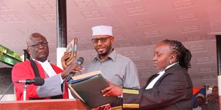 Wajir Governor Abdullahi Ahmed takes oath of office.