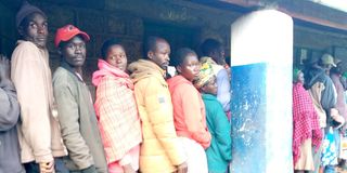 Voters queue to vote at Parua Primary School polling station in Pokot South Constituency in West Pokot County August 29, 2022