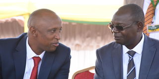 Isiolo Governor Abdi Ibrahim Guyo (L), deputy James Lowasa