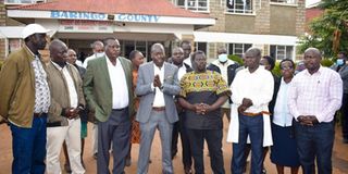 Baringo Governor Benjamin Cheboi (in grey suit) touring Eldama Ravine sub-county hospital on August 28 , 2022