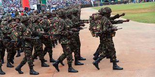 KDF Soldiers marching at Uhuru Gardens