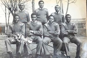 Mr David Kisilu Mutua (back left) in this photo during his time in the Kenya Air Force. 