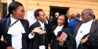 Azimio la Umoja lawyers consult during the presidential petitions at the Supreme Court.