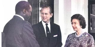 Queen Elizabeth II and Prince Phillip bid farewell to President Daniel Moi as he left Buckingham Palace in July 1979.