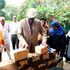 Education Cabinet Secretary Prof. George Magoha puts a Construction Block at Bomu Secondary School.