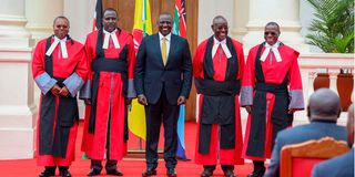 President William Ruto with the newly sworn-in Court of Appeal Judges.