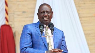 Deputy President William Ruto address believers at Nyayo National stadium during a prayer service.