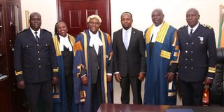 Trans Nzoia Governor George Natembeya with County Assembly Speaker Andrew Wanyonyi