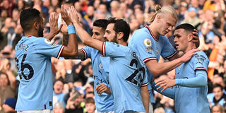 Manchester City players celebrate