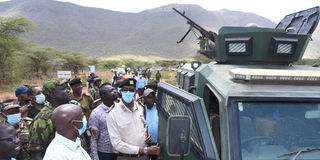Rift Valley Regional Commissioner Maalim Mohamed (centre) in Baringo 