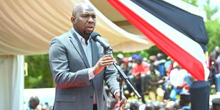 Elgeyo Marakwet Senator Kipchumba Murkomen speaking at Koilel in Uasin Gishu county on October 9, 2022