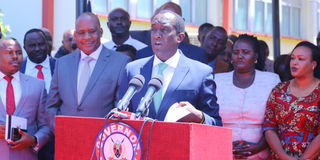 Narok Governor Mr Patrick Ntutu unveiling his ten-member cabinet at his offices in Narok on October 12, 2022