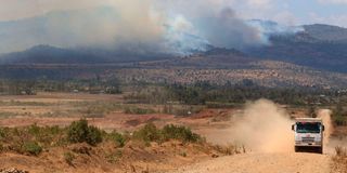 Fire seen in this picture at Lolldiga hills in Laikipia County