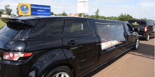 The cortege of former Ainabkoi MP William Chepkut leaves Eldoret International Airport for Eldoret town