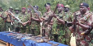 Rift Valley Regional Commissioner Maalim Mohamed (third right) with other security chiefs when he toured the volatile Tot