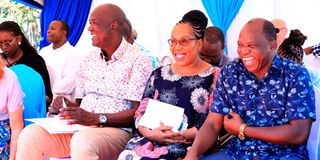 Tana River Governor Dhadho Godhana (right) with Kilifi Governor Gideon Mung'aro