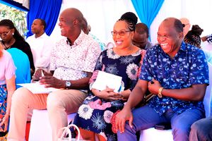 Tana River Governor Dhadho Godhana (right) with Kilifi Governor Gideon Mung'aro