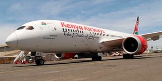 A Kenya Airways plane at the Jomo Kenyatta International Airport