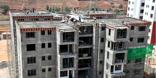 An apartment block under construction at Lifestyle Heights Tatu City located in Ruiru