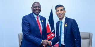 President William Ruto (left) and UK Premier Rishi Sunak photo