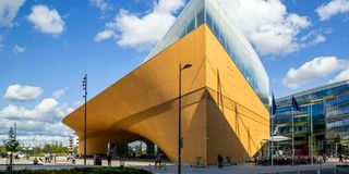 A side view of the Helsinki Central Library in Finland.