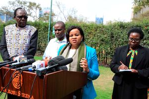 IEBC commissioners from left: Justus Nyang'aya, Francis Wanderi, Vice-chairperson Juliana Cherera and Irene Masit.