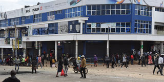 Stones that were pelted during a clash between cart pushers and county askaris litter a section of Eldoret streets