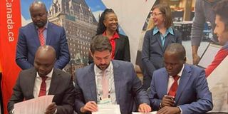 Governor Wisley Rotich (left) with officials from Northern Lights College, Canada