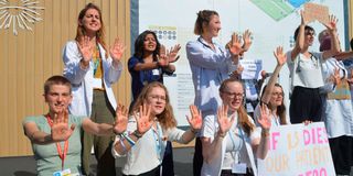 A group of climate activists who are health professionals protest at COP27