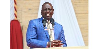 Deputy President William Ruto address believers at Nyayo National stadium during a prayer service.