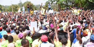 President William Ruto addressing supporters at Bomani grounds Mumias in Kakamega 